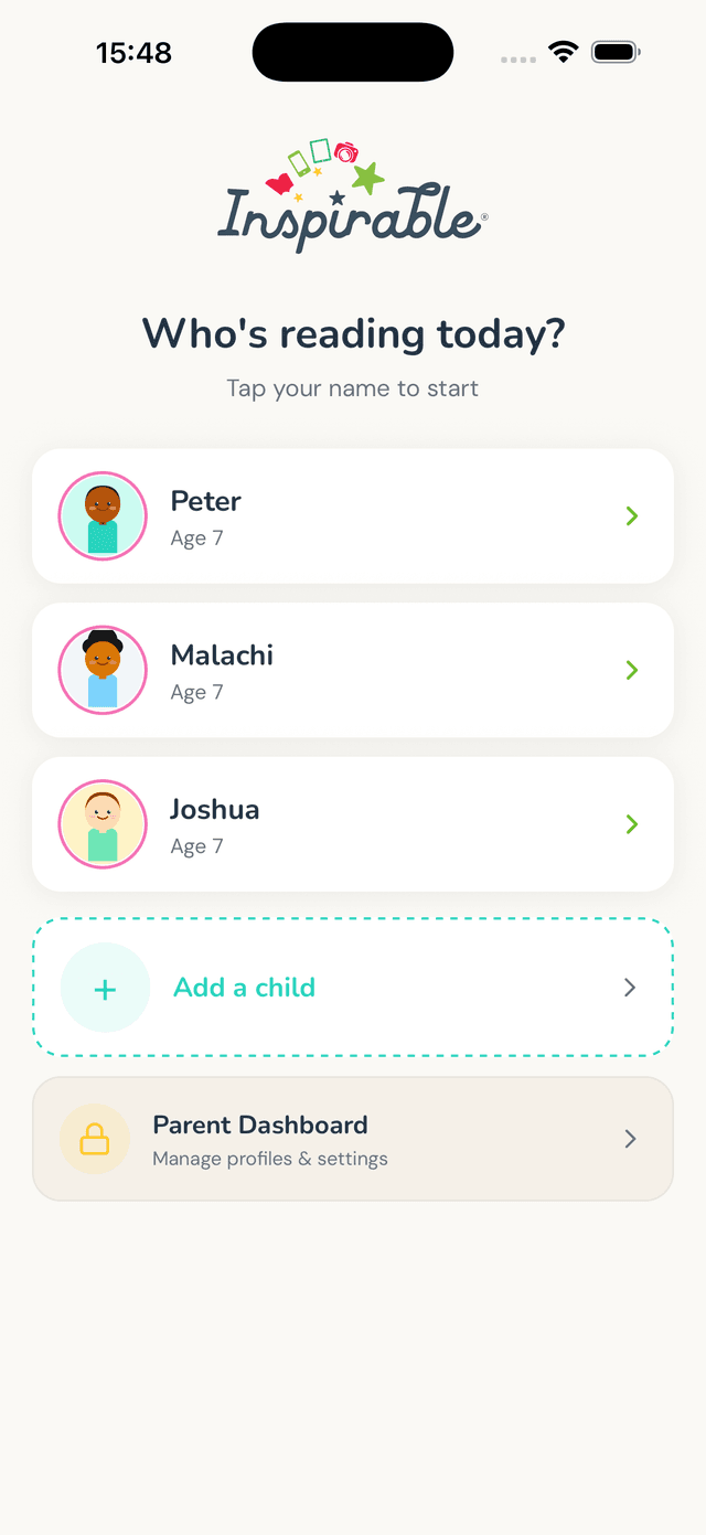 Inspirable child profile screen